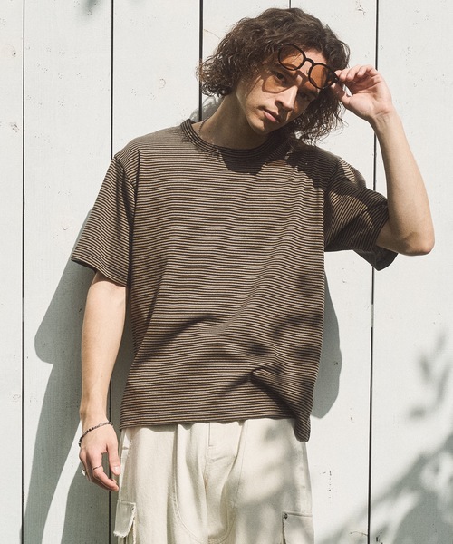 CASPER JOHN(キャスパージョン)の「Compact border T-shirts/コンパクトボーダーTシャツ(Tシャツ/カットソー・メンズ・ミント/グレー/ブラウン・X-SMALL/LARGE/MEDIUM/SMALL)」の6枚目の写真