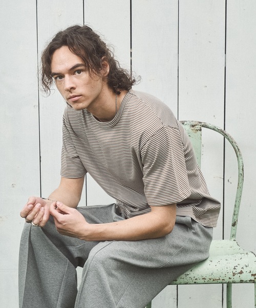 CASPER JOHN(キャスパージョン)の「Compact border T-shirts/コンパクトボーダーTシャツ(Tシャツ/カットソー・メンズ・ミント/グレー/ブラウン・X-SMALL/LARGE/MEDIUM/SMALL)」の8枚目の写真