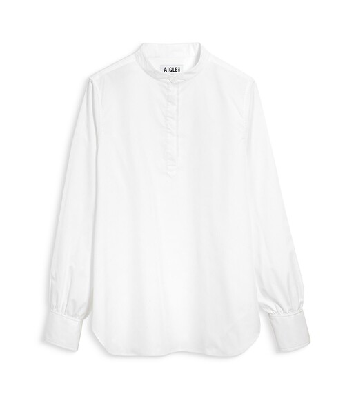 AIGLE（エーグル）の「UVカット SOLOTEX ソフトストレッチ ハーフプラケット ノーカラーエレガントシャツ（シャツ/ブラウス・レディース・ホワイト/ダークネイビー・36/38）」の14枚目の写真