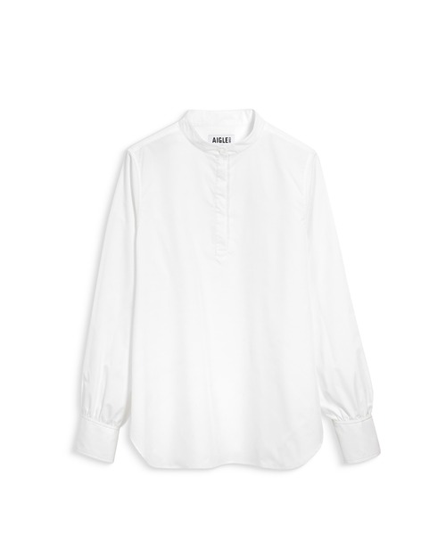 AIGLE（エーグル）の「UVカット SOLOTEX ソフトストレッチ ハーフプラケット ノーカラーエレガントシャツ（シャツ/ブラウス・レディース・ホワイト/ダークネイビー・36/38）」の6枚目の写真