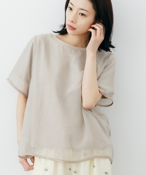 nenom（ネノム）の「[nenom/ネノム] 重ね着風 オーガンジーレイヤードシアーＴシャツ【追加】（Tシャツ/カットソー・レディース・グレー/オフホワイト/ベージュ/ブラック・F）」の4枚目の写真