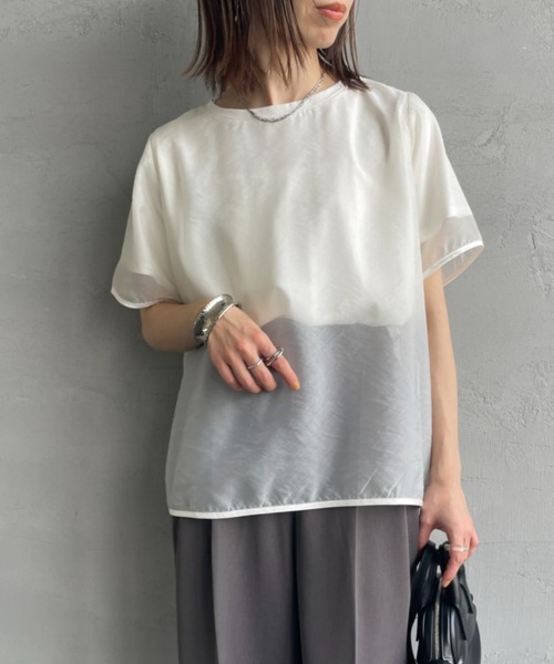 nenom（ネノム）の「[nenom/ネノム] 重ね着風 オーガンジーレイヤードシアーＴシャツ【追加】（Tシャツ/カットソー・レディース・グレー/オフホワイト/ベージュ/ブラック・F）」の2枚目の写真