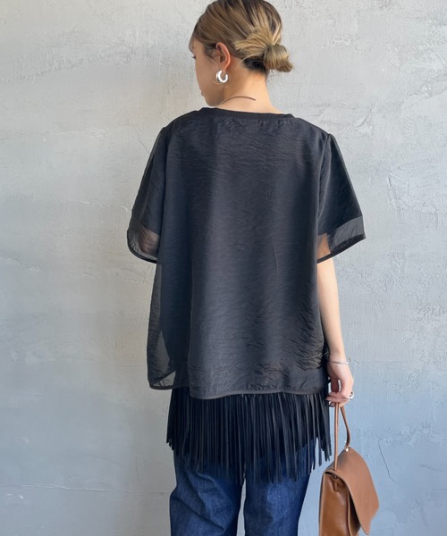 nenom（ネノム）の「[nenom/ネノム] 重ね着風 オーガンジーレイヤードシアーＴシャツ【追加】（Tシャツ/カットソー・レディース・グレー/オフホワイト/ベージュ/ブラック・F）」の21枚目の写真