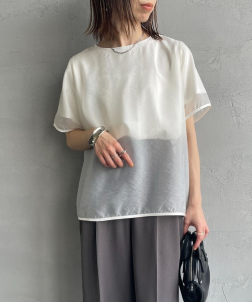 nenom（ネノム）の「[nenom/ネノム] 重ね着風 オーガンジーレイヤードシアーＴシャツ【追加】（Tシャツ/カットソー・レディース・グレー/オフホワイト/ベージュ/ブラック・F）」の10枚目の写真