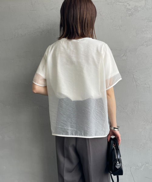 nenom（ネノム）の「[nenom/ネノム] 重ね着風 オーガンジーレイヤードシアーＴシャツ【追加】（Tシャツ/カットソー・レディース・グレー/オフホワイト/ベージュ/ブラック・F）」の12枚目の写真