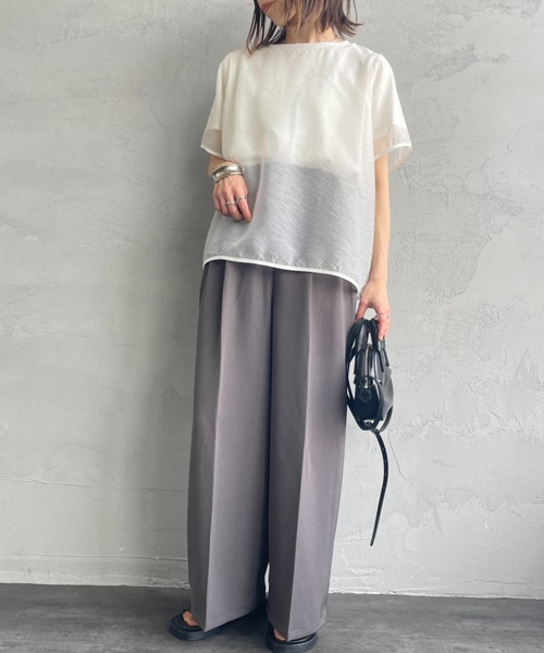 nenom（ネノム）の「[nenom/ネノム] 重ね着風 オーガンジーレイヤードシアーＴシャツ【追加】（Tシャツ/カットソー・レディース・グレー/オフホワイト/ベージュ/ブラック・F）」の13枚目の写真