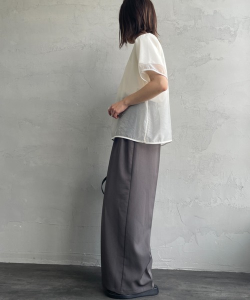 nenom（ネノム）の「[nenom/ネノム] 重ね着風 オーガンジーレイヤードシアーＴシャツ【追加】（Tシャツ/カットソー・レディース・グレー/オフホワイト/ベージュ/ブラック・F）」の14枚目の写真