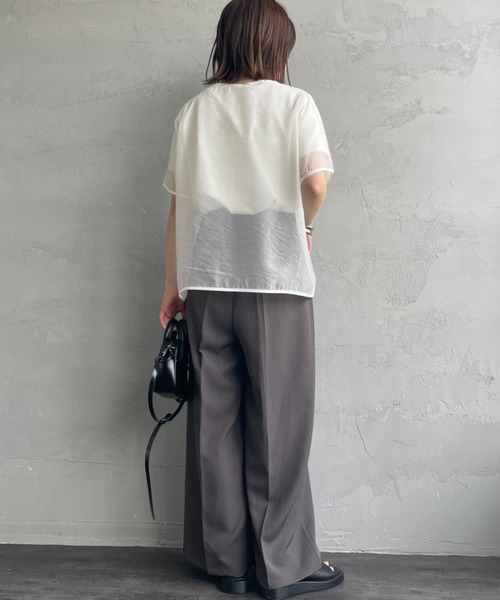 nenom（ネノム）の「[nenom/ネノム] 重ね着風 オーガンジーレイヤードシアーＴシャツ【追加】（Tシャツ/カットソー・レディース・グレー/オフホワイト/ベージュ/ブラック・F）」の15枚目の写真