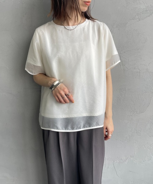 nenom（ネノム）の「[nenom/ネノム] 重ね着風 オーガンジーレイヤードシアーＴシャツ【追加】（Tシャツ/カットソー・レディース・グレー/オフホワイト/ベージュ/ブラック・F）」の16枚目の写真