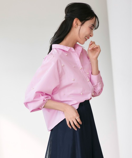RUIRUE BOUTIQUE(ルイルエブティック)の「洗える | パール ドット クロップドシャツ | トップス・シャツ・長袖ブラウス・きれいめブラウス・オフィスカジュアルブラウス・パールブラウス(シャツ/ブラウス・レディース・ホワイト/ピンク/サックスブルー/ラベンダー/ライトイエロー・M/L)」の17枚目の写真