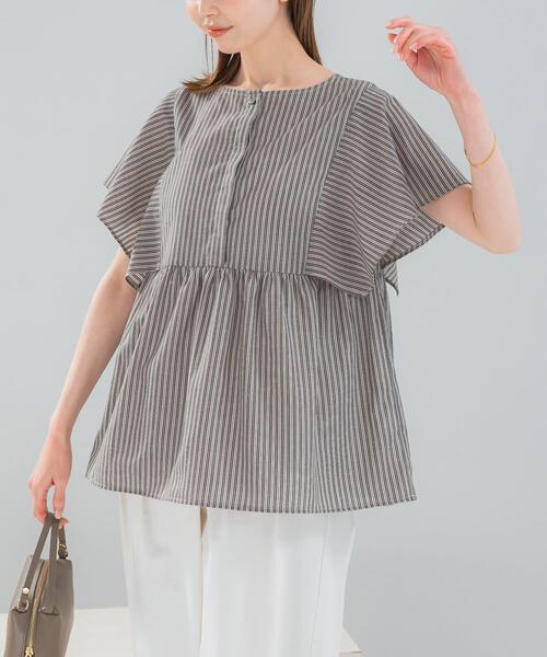 URBAN RESEARCH ROSSO WOMEN(アーバンリサーチ ロッソ)の「『WEB限定』『UR TECH Smart Linen Touch』フレアスリーブブラウス(シャツ/ブラウス・レディース・ネイビー/ブラウン系その他/ライトピンク・FREE)」の3枚目の写真