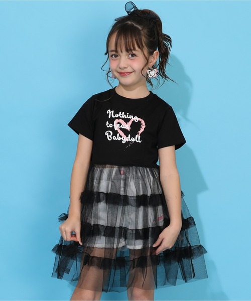BABYDOLL（ベビードール）の「シアーティアード切替ワンピース 1540K（ワンピース・キッズ・スカイブルー系1/ブラック・90cm/110cm/120cm/130cm/140cm/100cm）」の2枚目の写真