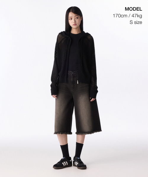MUSINSA STANDARD WOMAN（ムシンサスタンダードウーマン）の「ウィメンズネットニットフーディッドジップアップ[ブラック]（パーカー・レディース・その他・M/S/L）」の2枚目の写真