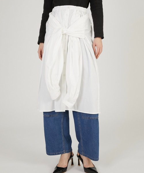 crinkle crinkle crinkle（クリンクルクリンクルクリンクル）の「【crinkle crinkle crinkle】multiway grandpa shirts skirt/マルチウェイグランパシャツスカート（スカート・レディース・ブルー/ホワイト・FREE）」の2枚目の写真