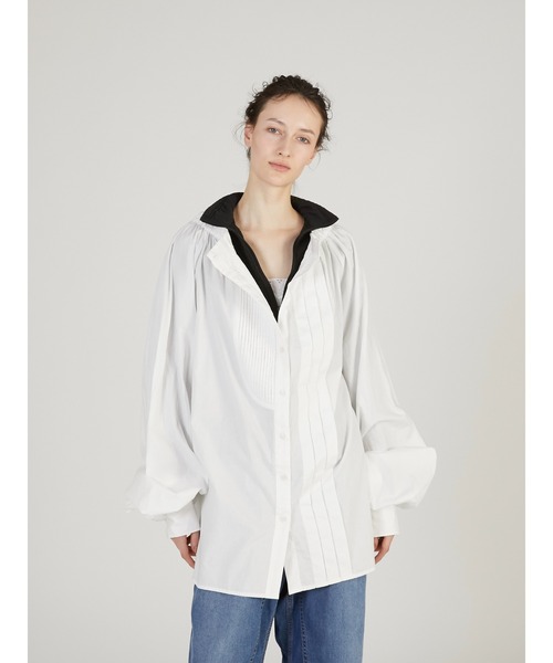 crinkle crinkle crinkle（クリンクルクリンクルクリンクル）の「【crinkle crinkle crinkle】multiway grandpa shirts skirt/マルチウェイグランパシャツスカート（スカート・レディース・ブルー/ホワイト・FREE）」の3枚目の写真