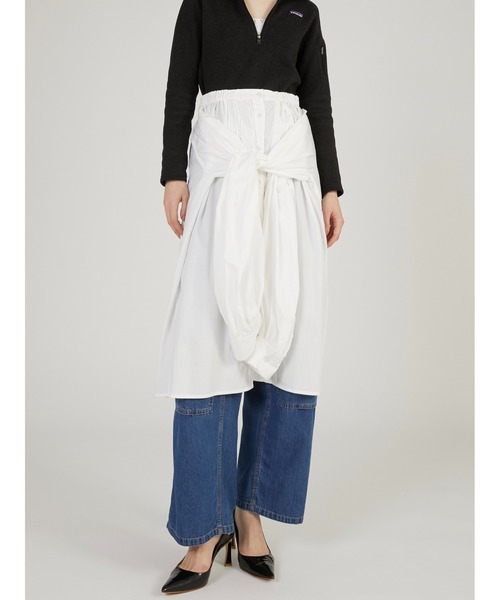 crinkle crinkle crinkle（クリンクルクリンクルクリンクル）の「【crinkle crinkle crinkle】multiway grandpa shirts skirt/マルチウェイグランパシャツスカート（スカート・レディース・ブルー/ホワイト・FREE）」の5枚目の写真