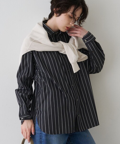 TICCA(ティッカ)の「【定番人気2026SS新作】【TICCA/ティッカ】スクエアビッグシャツ(シャツ/ブラウス・レディース・ホワイト/ストライプ/ブルー・フリー)」の1枚目の写真