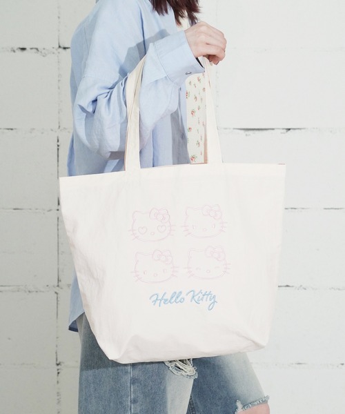 sanrio(サンリオ)の「"09"≪sanrio≫1ポケット ナイロン フェイス 刺繍 トートバッグ(トートバッグ・レディース・ベビーピンク/ライトイエロー/ライトグレー/ラベンダー/ライトピンク/ライトブルー・ONE SIZE)」の5枚目の写真