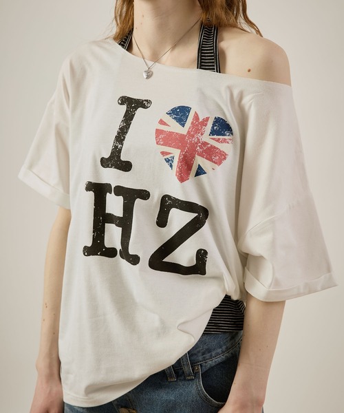 hazyl（ヘイジル）の「one shoulder logo T-shirt / ワンショルダーロゴTシャツ（Tシャツ/カットソー・レディース・グレー/オフホワイト・フリー）」の15枚目の写真