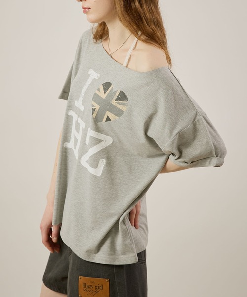 hazyl（ヘイジル）の「one shoulder logo T-shirt / ワンショルダーロゴTシャツ（Tシャツ/カットソー・レディース・グレー/オフホワイト・フリー）」の20枚目の写真