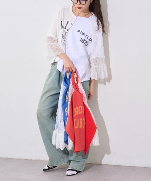 etsinta(エシンタ)の「【etsinta】袖レースリメイク切替カレッジTee(Tシャツ/カットソー・レディース・ホワイト/ブルー/レッド・ONE SIZE)」の22枚目の写真