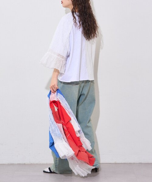 etsinta(エシンタ)の「【etsinta】袖レースリメイク切替カレッジTee(Tシャツ/カットソー・レディース・ホワイト/ブルー/レッド・ONE SIZE)」の21枚目の写真