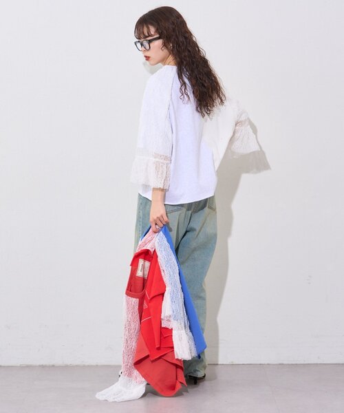 etsinta(エシンタ)の「【etsinta】袖レースリメイク切替カレッジTee(Tシャツ/カットソー・レディース・ホワイト/ブルー/レッド・ONE SIZE)」の20枚目の写真