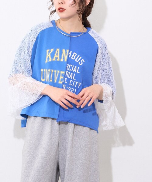 etsinta(エシンタ)の「【etsinta】袖レースリメイク切替カレッジTee(Tシャツ/カットソー・レディース・ホワイト/ブルー/レッド・ONE SIZE)」の19枚目の写真