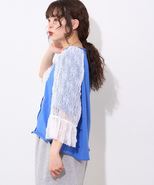 etsinta(エシンタ)の「【etsinta】袖レースリメイク切替カレッジTee(Tシャツ/カットソー・レディース・ホワイト/ブルー/レッド・ONE SIZE)」の18枚目の写真