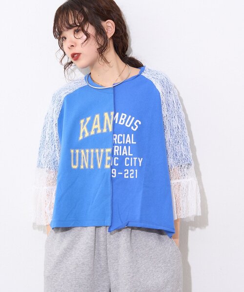 etsinta(エシンタ)の「【etsinta】袖レースリメイク切替カレッジTee(Tシャツ/カットソー・レディース・ホワイト/ブルー/レッド・ONE SIZE)」の17枚目の写真