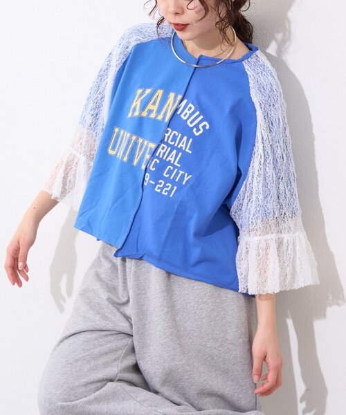 etsinta(エシンタ)の「【etsinta】袖レースリメイク切替カレッジTee(Tシャツ/カットソー・レディース・ホワイト/ブルー/レッド・ONE SIZE)」の16枚目の写真