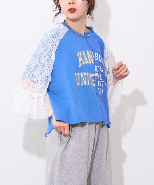 etsinta(エシンタ)の「【etsinta】袖レースリメイク切替カレッジTee(Tシャツ/カットソー・レディース・ホワイト/ブルー/レッド・ONE SIZE)」の15枚目の写真