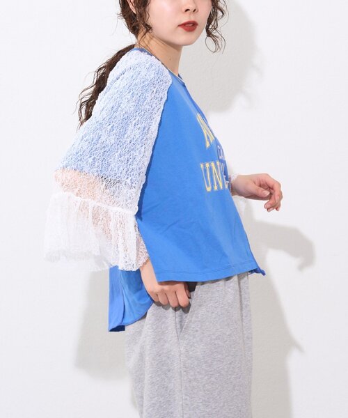 etsinta(エシンタ)の「【etsinta】袖レースリメイク切替カレッジTee(Tシャツ/カットソー・レディース・ホワイト/ブルー/レッド・ONE SIZE)」の14枚目の写真