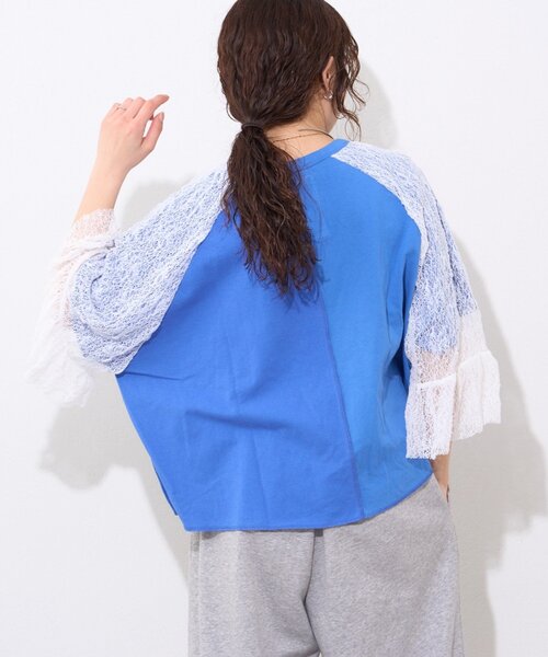 etsinta(エシンタ)の「【etsinta】袖レースリメイク切替カレッジTee(Tシャツ/カットソー・レディース・ホワイト/ブルー/レッド・ONE SIZE)」の13枚目の写真