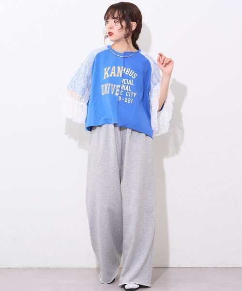 etsinta(エシンタ)の「【etsinta】袖レースリメイク切替カレッジTee(Tシャツ/カットソー・レディース・ホワイト/ブルー/レッド・ONE SIZE)」の12枚目の写真
