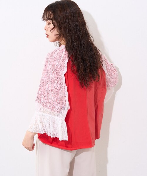 etsinta(エシンタ)の「【etsinta】袖レースリメイク切替カレッジTee(Tシャツ/カットソー・レディース・ホワイト/ブルー/レッド・ONE SIZE)」の6枚目の写真