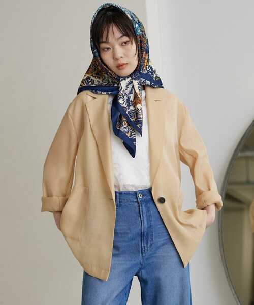 GALLEST(ギャレスト)の「【接触冷感】シアーシャツジャケット(テーラードジャケット・レディース・ブラック/ライトベージュ/ライトグリーン・34/38)」の1枚目の写真