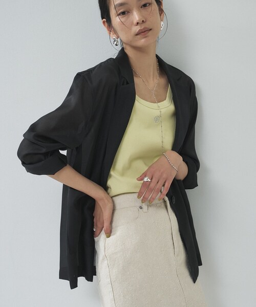 GALLEST(ギャレスト)の「【接触冷感】シアーシャツジャケット(テーラードジャケット・レディース・ブラック/ライトベージュ/ライトグリーン・34/38)」の2枚目の写真