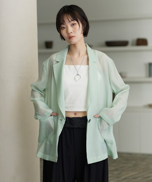 GALLEST(ギャレスト)の「【接触冷感】シアーシャツジャケット(テーラードジャケット・レディース・ブラック/ライトベージュ/ライトグリーン・34/38)」の21枚目の写真