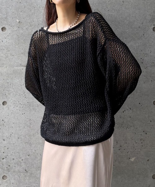 CIEL'AIR（シエルエアー）の「【SET ITEM】MESH KNIT SET（ﾒｯｼｭﾆｯﾄｾｯﾄ）（ニット/セーター・レディース・オフホワイト/ブラック・FREE）」の2枚目の写真