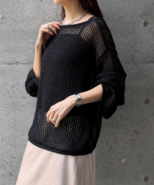 CIEL'AIR（シエルエアー）の「【SET ITEM】MESH KNIT SET（ﾒｯｼｭﾆｯﾄｾｯﾄ）（ニット/セーター・レディース・オフホワイト/ブラック・FREE）」の11枚目の写真
