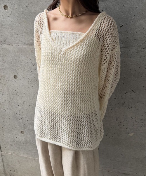 CIEL'AIR（シエルエアー）の「【SET ITEM】MESH KNIT SET（ﾒｯｼｭﾆｯﾄｾｯﾄ）（ニット/セーター・レディース・オフホワイト/ブラック・FREE）」の7枚目の写真
