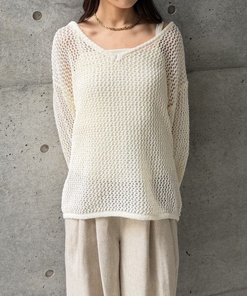 CIEL'AIR（シエルエアー）の「【SET ITEM】MESH KNIT SET（ﾒｯｼｭﾆｯﾄｾｯﾄ）（ニット/セーター・レディース・オフホワイト/ブラック・FREE）」の3枚目の写真