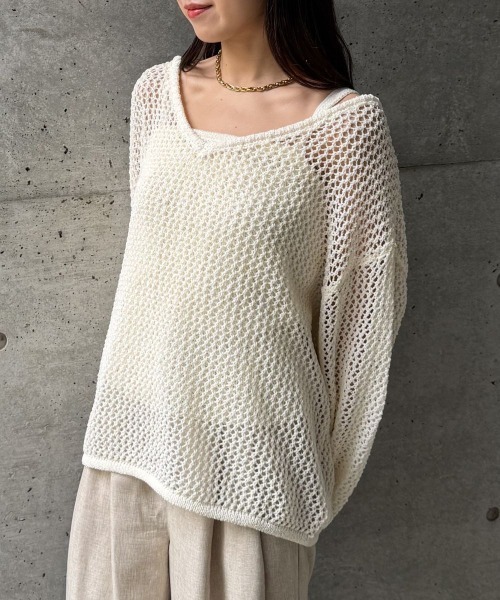 CIEL'AIR（シエルエアー）の「【SET ITEM】MESH KNIT SET（ﾒｯｼｭﾆｯﾄｾｯﾄ）（ニット/セーター・レディース・オフホワイト/ブラック・FREE）」の15枚目の写真
