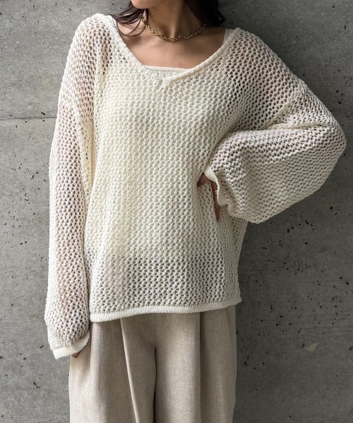 CIEL'AIR（シエルエアー）の「【SET ITEM】MESH KNIT SET（ﾒｯｼｭﾆｯﾄｾｯﾄ）（ニット/セーター・レディース・オフホワイト/ブラック・FREE）」の14枚目の写真