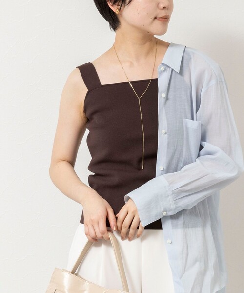 NOLLEY’S Sophi(ノーリーズソフィ)の「《手洗い可能》総針ニットキャミ(ニット/セーター・レディース・ダークブラウン/ホワイト/ブラック・FREE)」の3枚目の写真