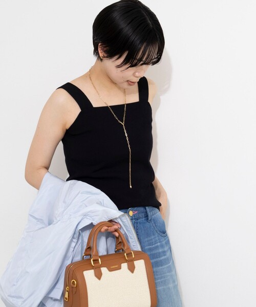NOLLEY’S Sophi(ノーリーズソフィ)の「《手洗い可能》総針ニットキャミ(ニット/セーター・レディース・ダークブラウン/ホワイト/ブラック・FREE)」の7枚目の写真
