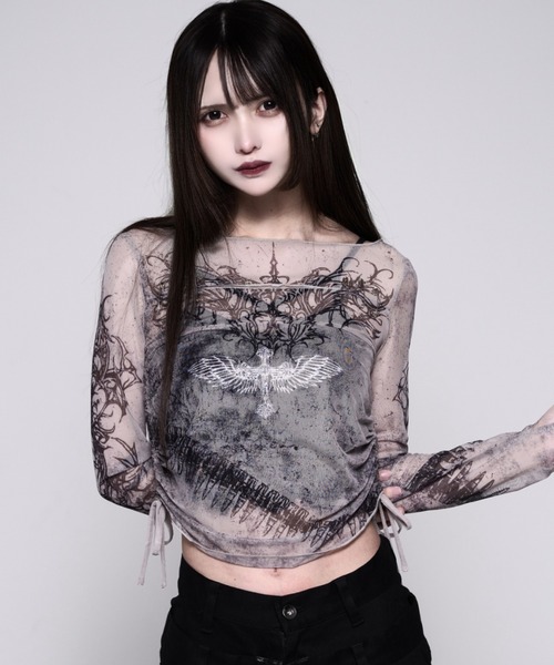 REFLEM(レフレム)の「『REFLEM/レフレム』タトゥーシアースキントップス(Tシャツ/カットソー・レディース・グレー/ブラック・M/L)」の2枚目の写真