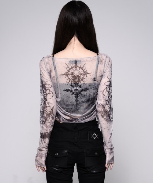 REFLEM(レフレム)の「『REFLEM/レフレム』タトゥーシアースキントップス(Tシャツ/カットソー・レディース・グレー/ブラック・M/L)」の9枚目の写真
