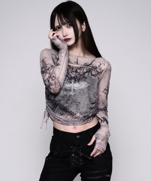 REFLEM(レフレム)の「『REFLEM/レフレム』タトゥーシアースキントップス(Tシャツ/カットソー・レディース・グレー/ブラック・M/L)」の7枚目の写真